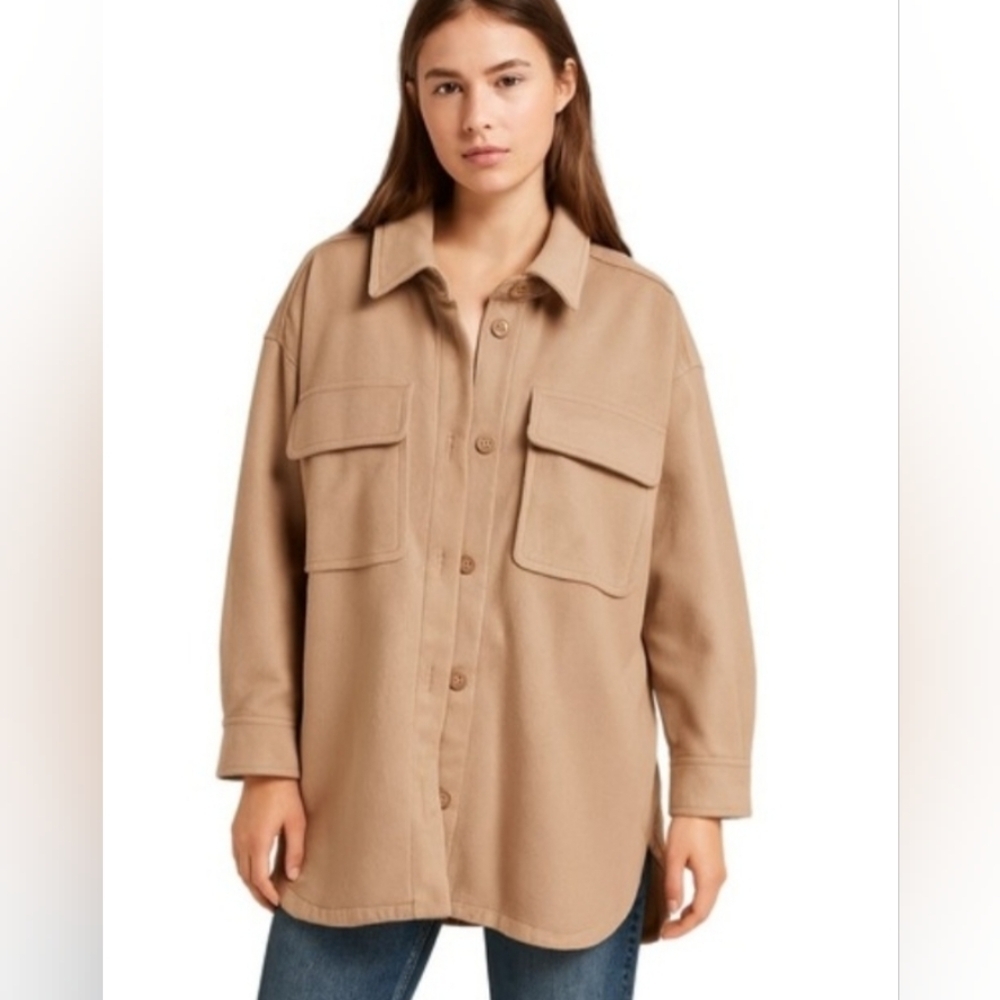 Abercrombie & Fitch NWT Oversized Cozy Shirt Jacket in Tan size XL
